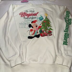 Disney White Crewneck Sweater with Mickey and Christmas Tree